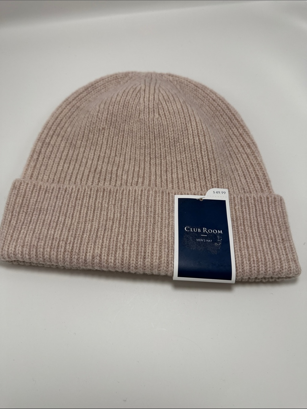 Club Room Men's 100% Wool Ribbed Beanie in Oatmeal Beige